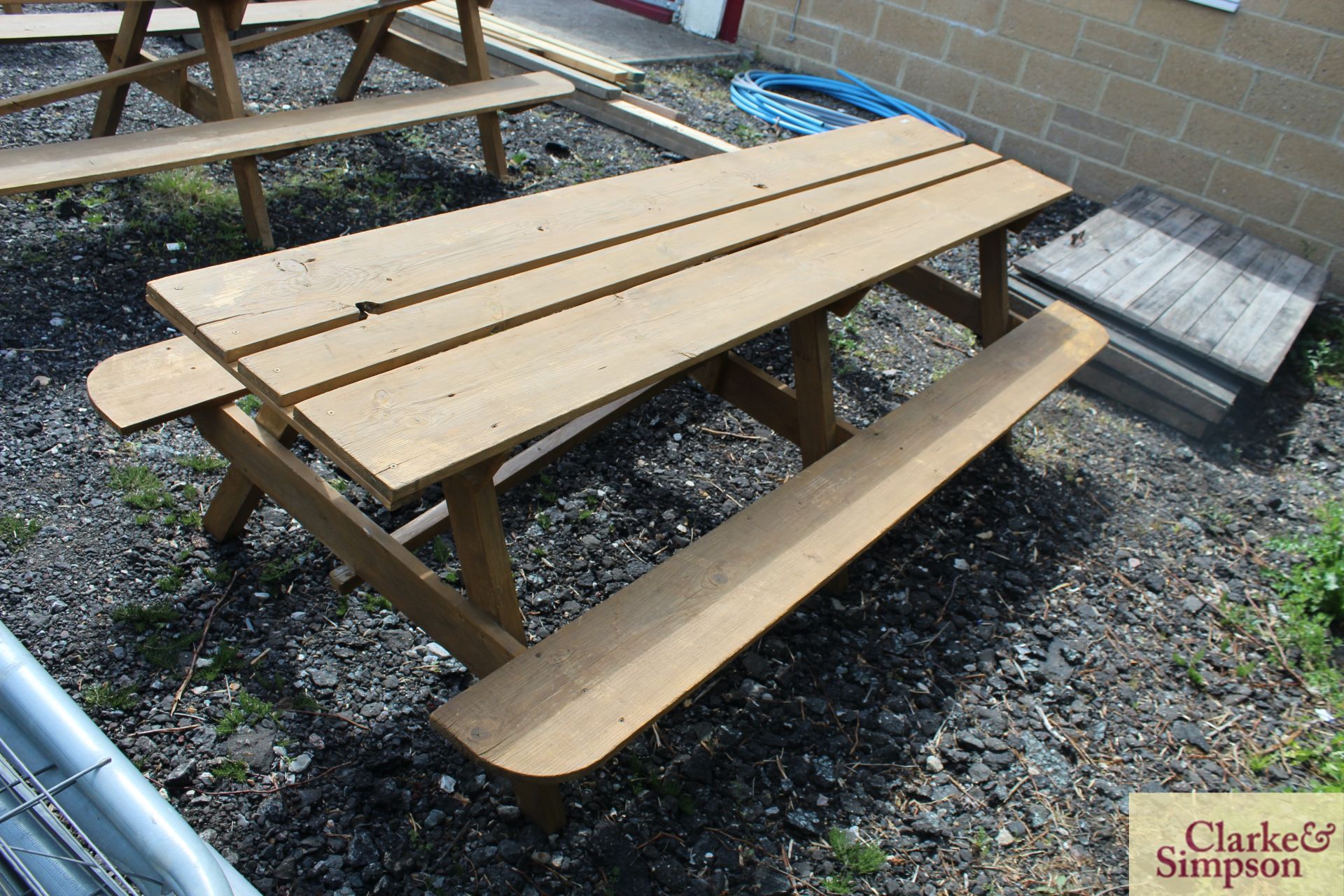 8ft wooden picnic bench. - Image 3 of 3