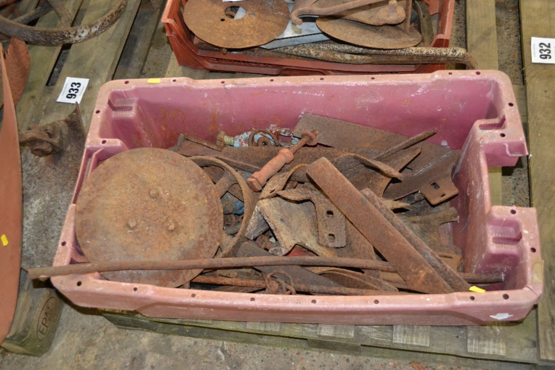 A quantity of spare parts for Ransomes horse ploughs to include points, coulters, horse-drawn - Image 2 of 3