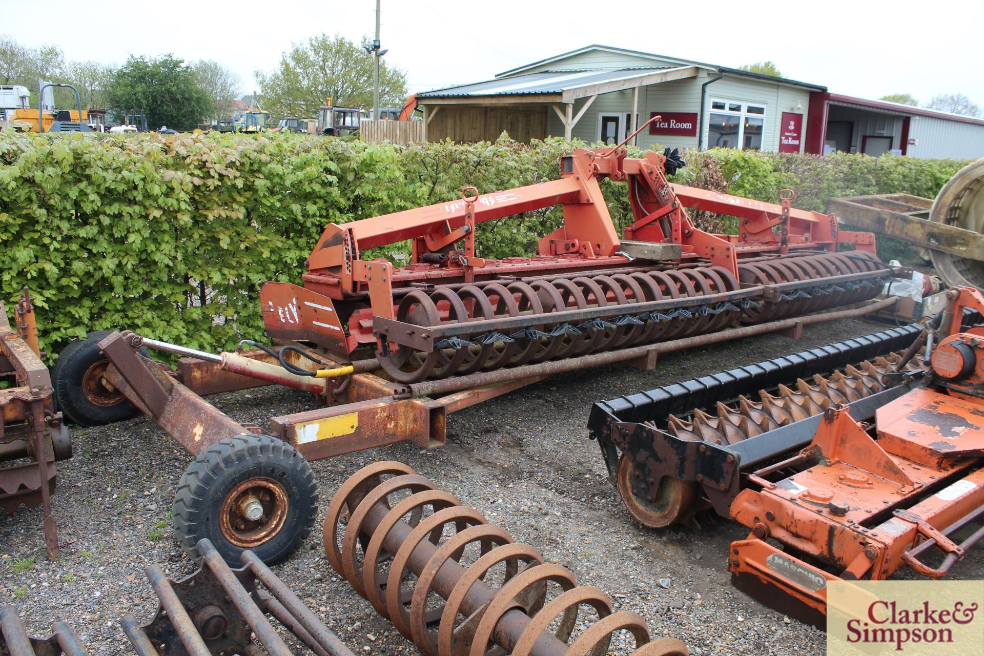 Lely 5m rigid power harrow. With crumbler and transport trailer. Vendor reports that a seal has gone