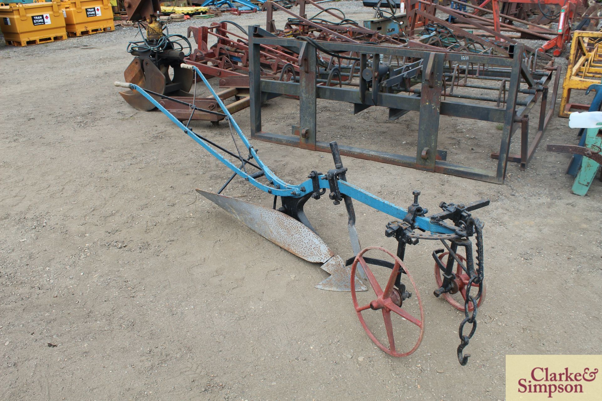 Ransomes RND single furrow horse drawn meadow plough. Complete.