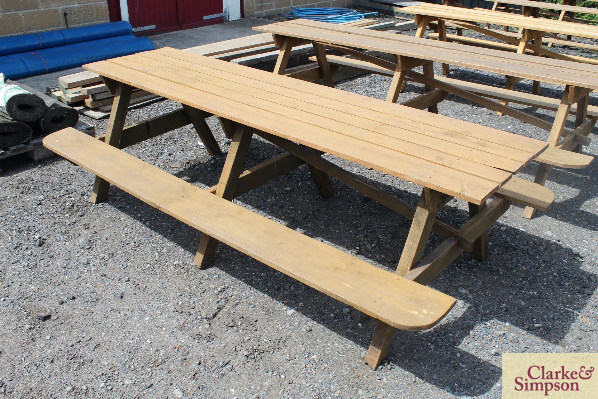 8ft wooden picnic bench. - Image 2 of 3