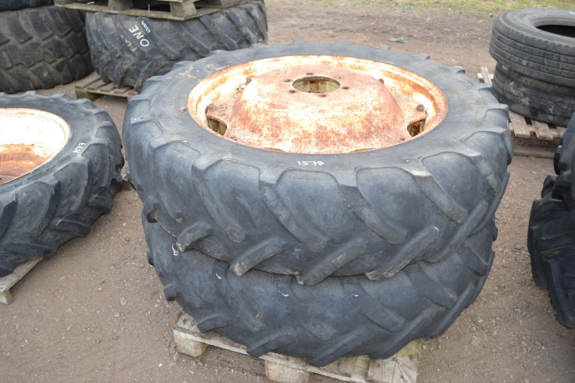 2x Bateman 12.4R32 6 stud wheels and tyres. *