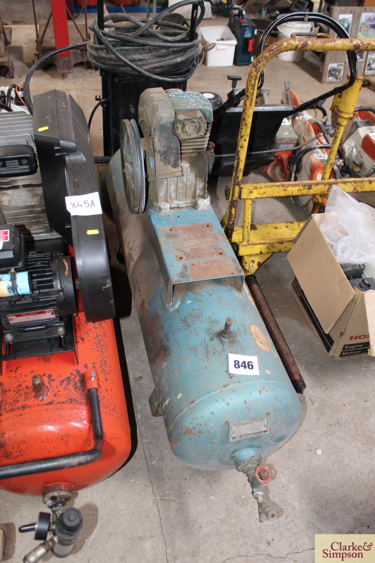 Clarke Air Industrial 160L compressed air tank and compressor pump. - Image 2 of 3
