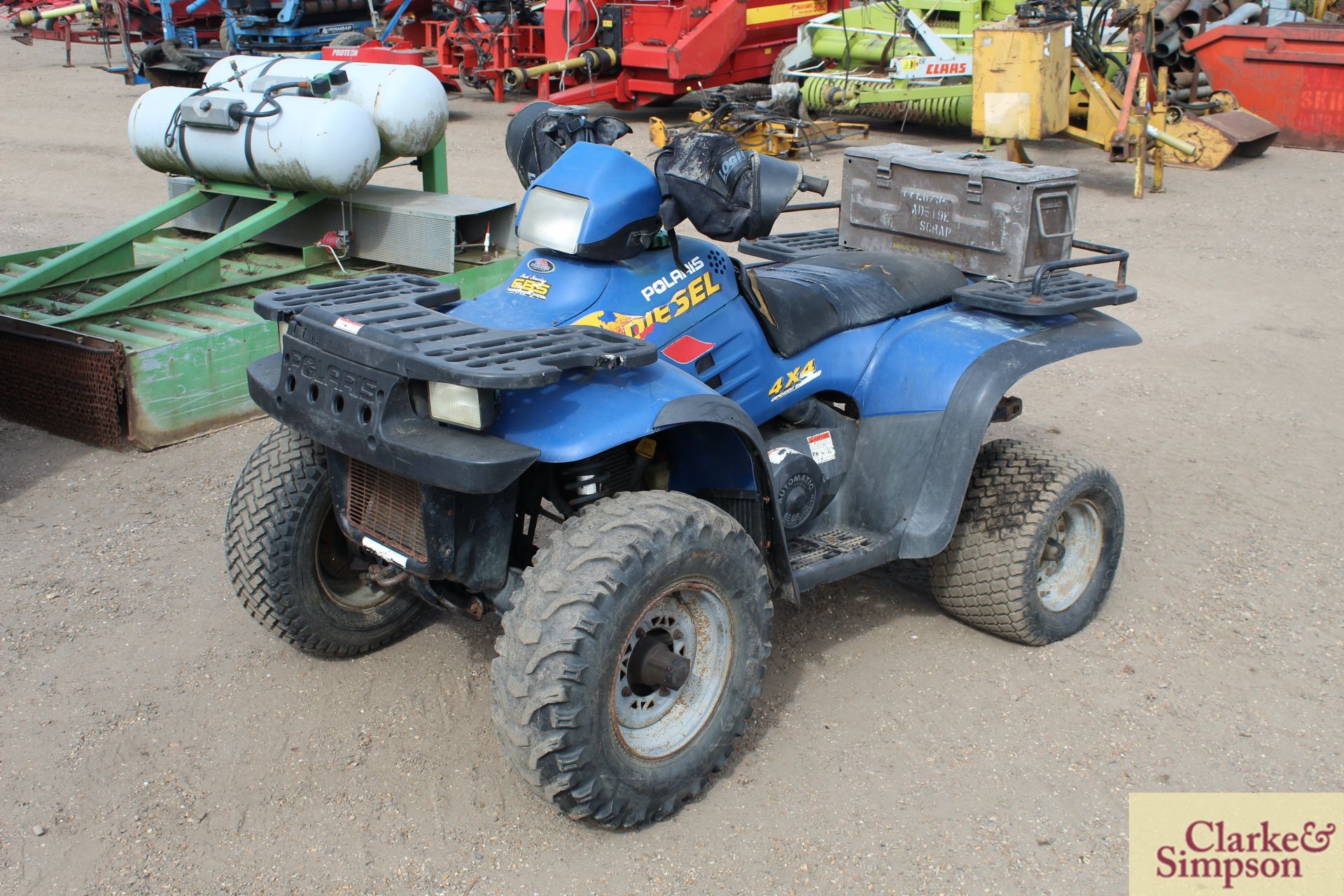 Polaris 500cc Diesel 4WD quad bike. Registration Q52 CHH. Date of first registration 02/2000. VIN