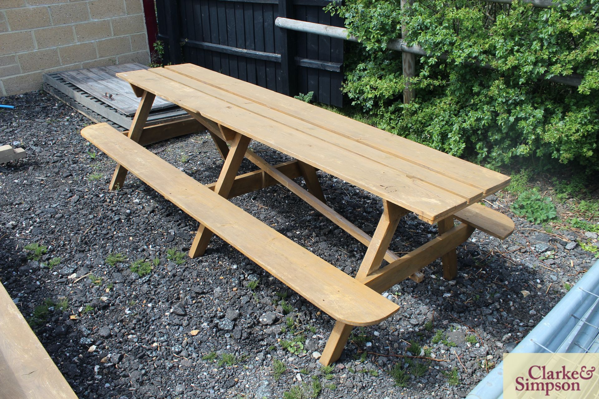 8ft wooden picnic bench. - Image 2 of 3