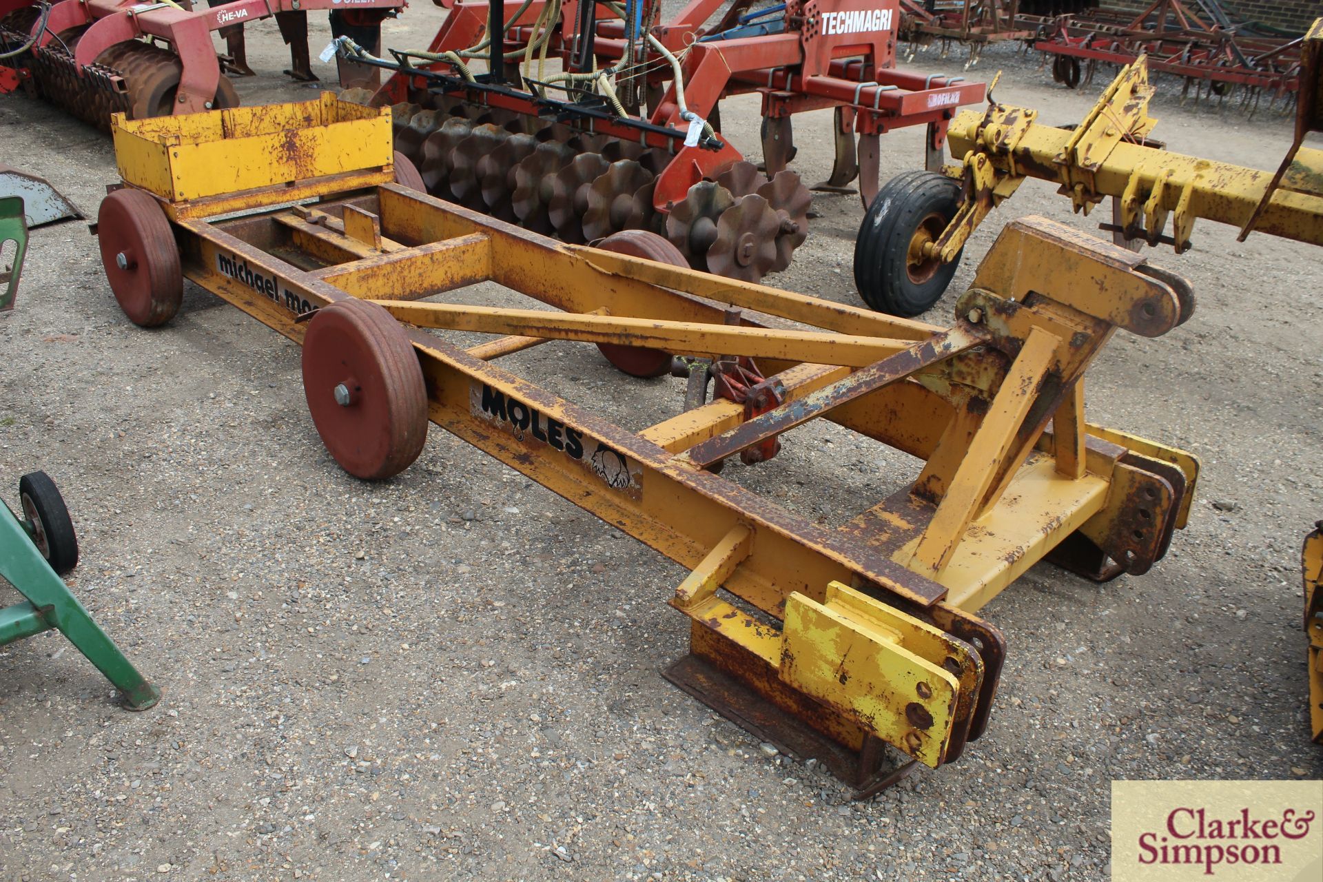 Michael Moore Moles linkage mounted single leg mole plough. Serial number 645. No leg. * - Image 2 of 13