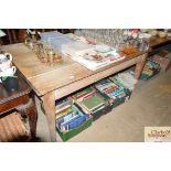 An old stripped pine kitchen table fitted two draw