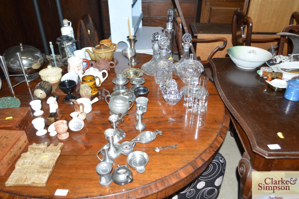 Various cut glass decanters and other glassware; p
