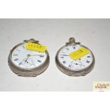 A silver cased pocket watch and another