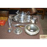 A quantity of silver plated teaware etc.