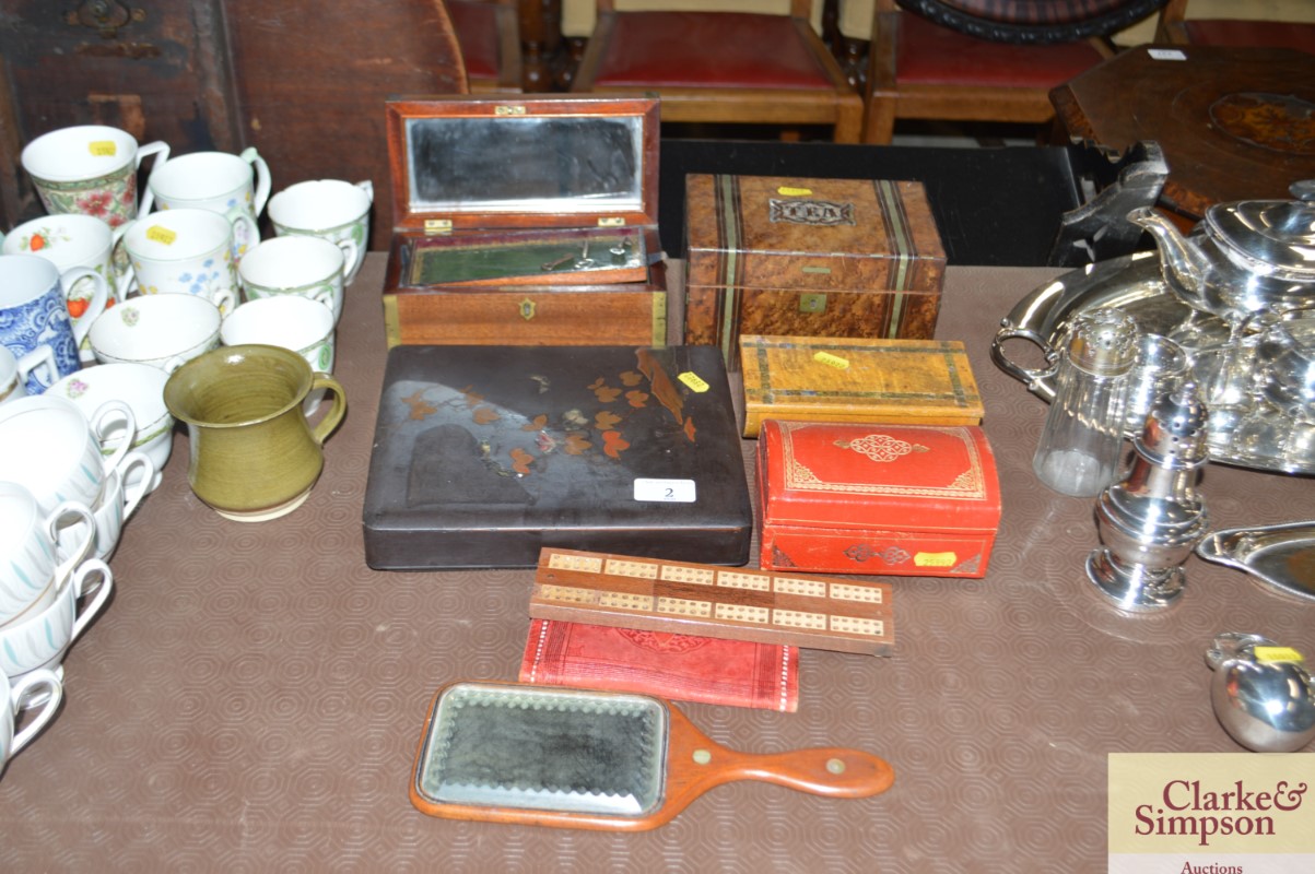 A tea caddy; and an oriental lacquered box; jewell