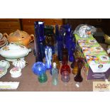 A quantity of various blue and other glassware