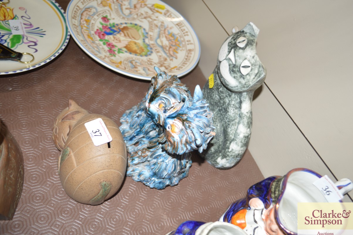 Three Studio pottery cat ornaments