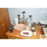 A quantity of sundry items to include brass vases;