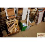 A quantity of racking; various picture frames; var