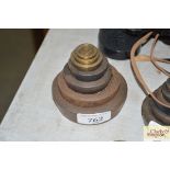 Seven brass and cast iron graduated shop weights ½