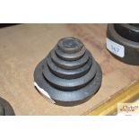 Six cast iron graduated shop weights, 1oz - 2lb