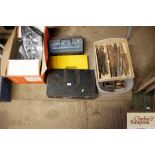 A box of various hand tools; a tool box of various