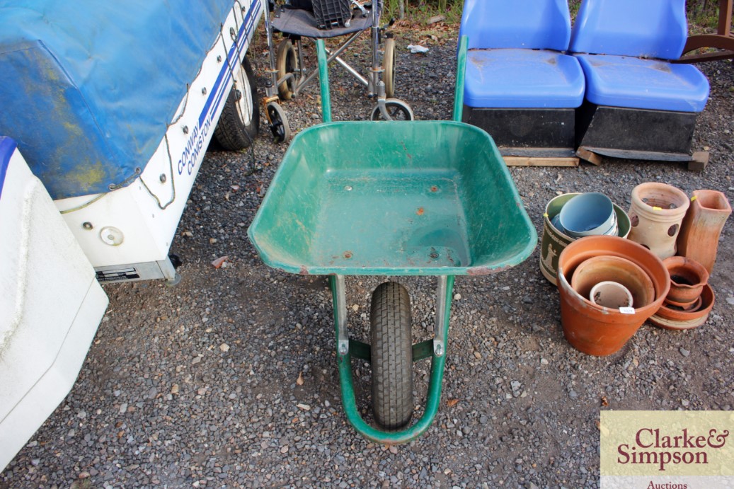 A metal wheelbarrow