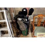 A golf bag and clubs