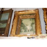 Two gilt picture frames and a gilt framed oleograp