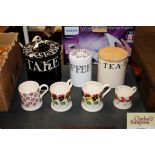 Four Emma Bridgewater mugs together with three Emm