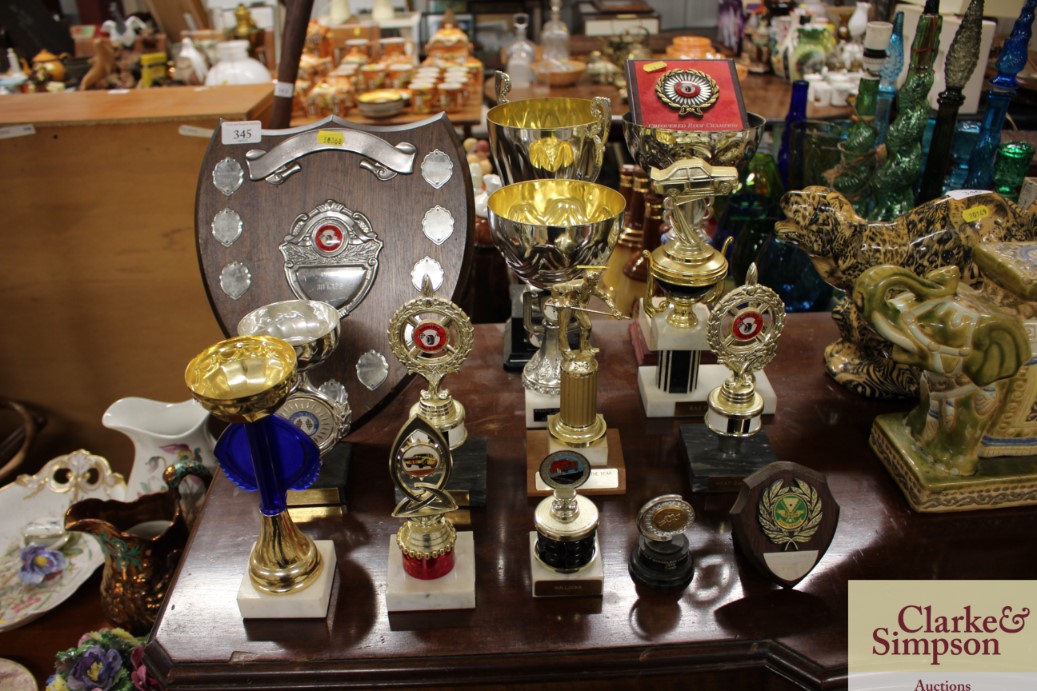 A quantity of various trophies to include snooker