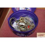 A tub of various costume jewellery