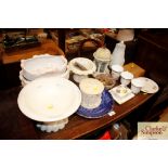 Various decorative urns ; plated coaster; teaware