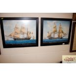 A pair of decorative marine prints depicting Frenc