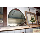 An Art Deco style frameless bevel edged mirror