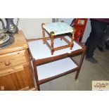 A tea trolley together with a barley twist stool