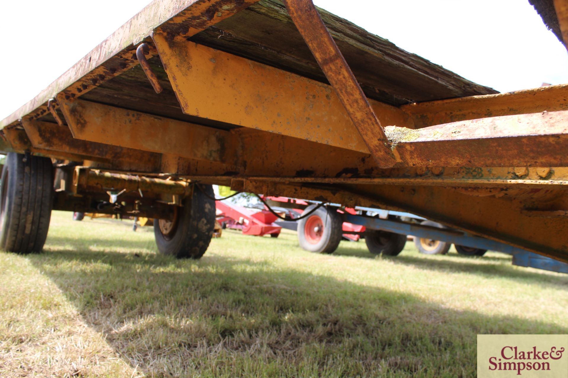 Farm made c.24ft single axle flat bed trailer. With super single wheels and tyres. LH - Image 10 of 14