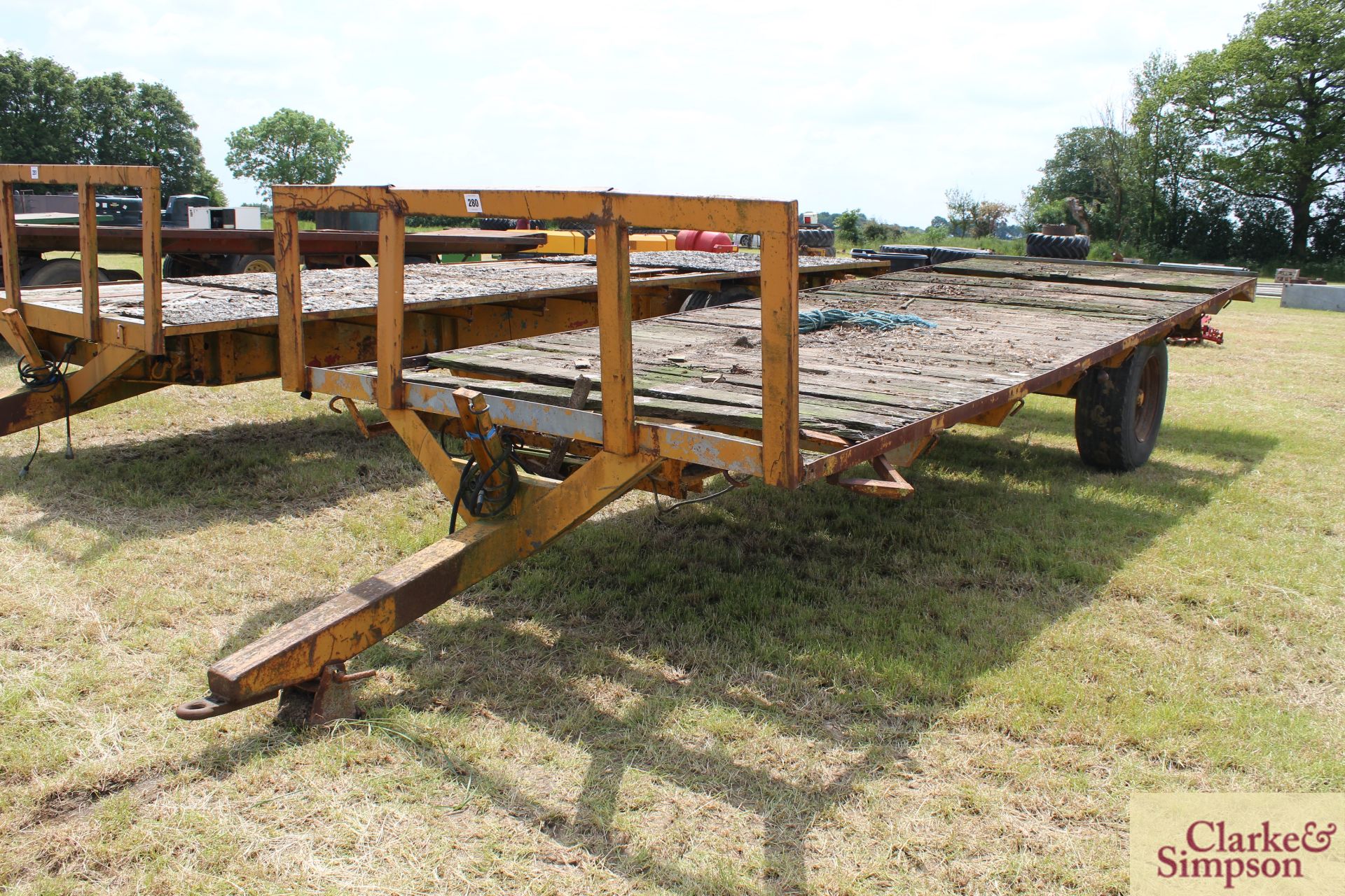 Farm made c.24ft single axle flat bed trailer. With super single wheels and tyres. LH - Image 2 of 14