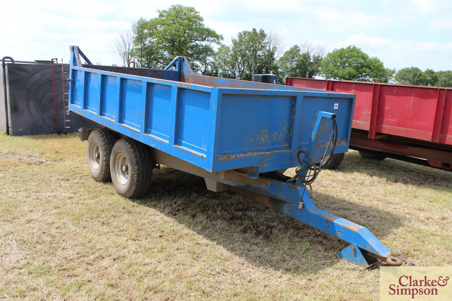 c. 8T farm made twin axle tipping trailer. LH