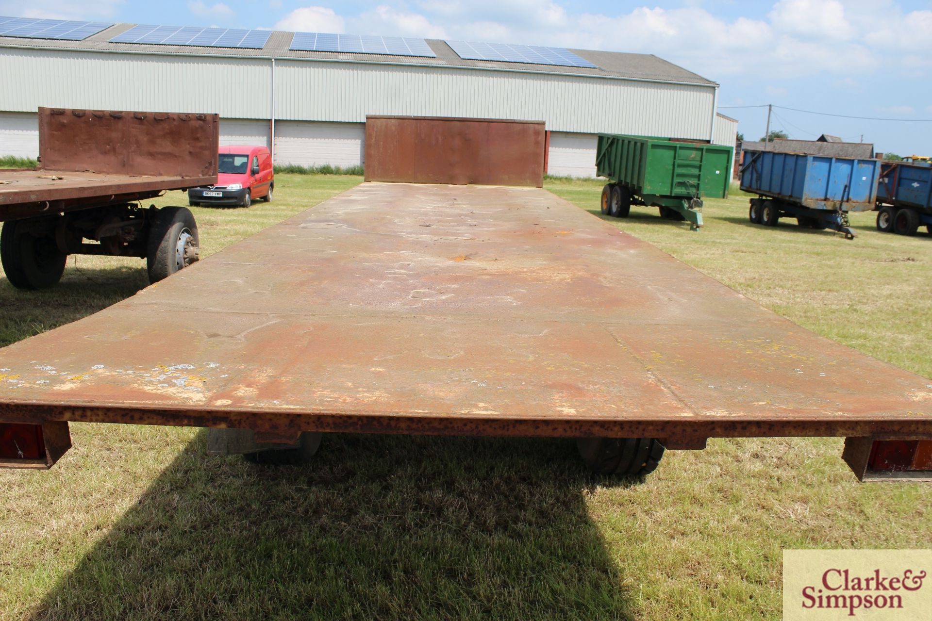 26ft four wheel turntable trailer (ex-Scammel). With super single wheels and tyres and steel bed. M - Image 15 of 18