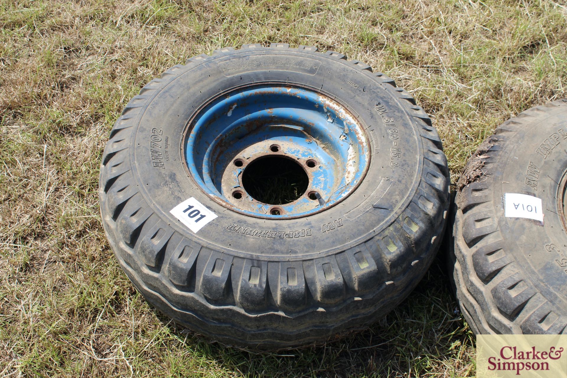 11.5/80-15.3 six stud trailer wheel and tyre. LH