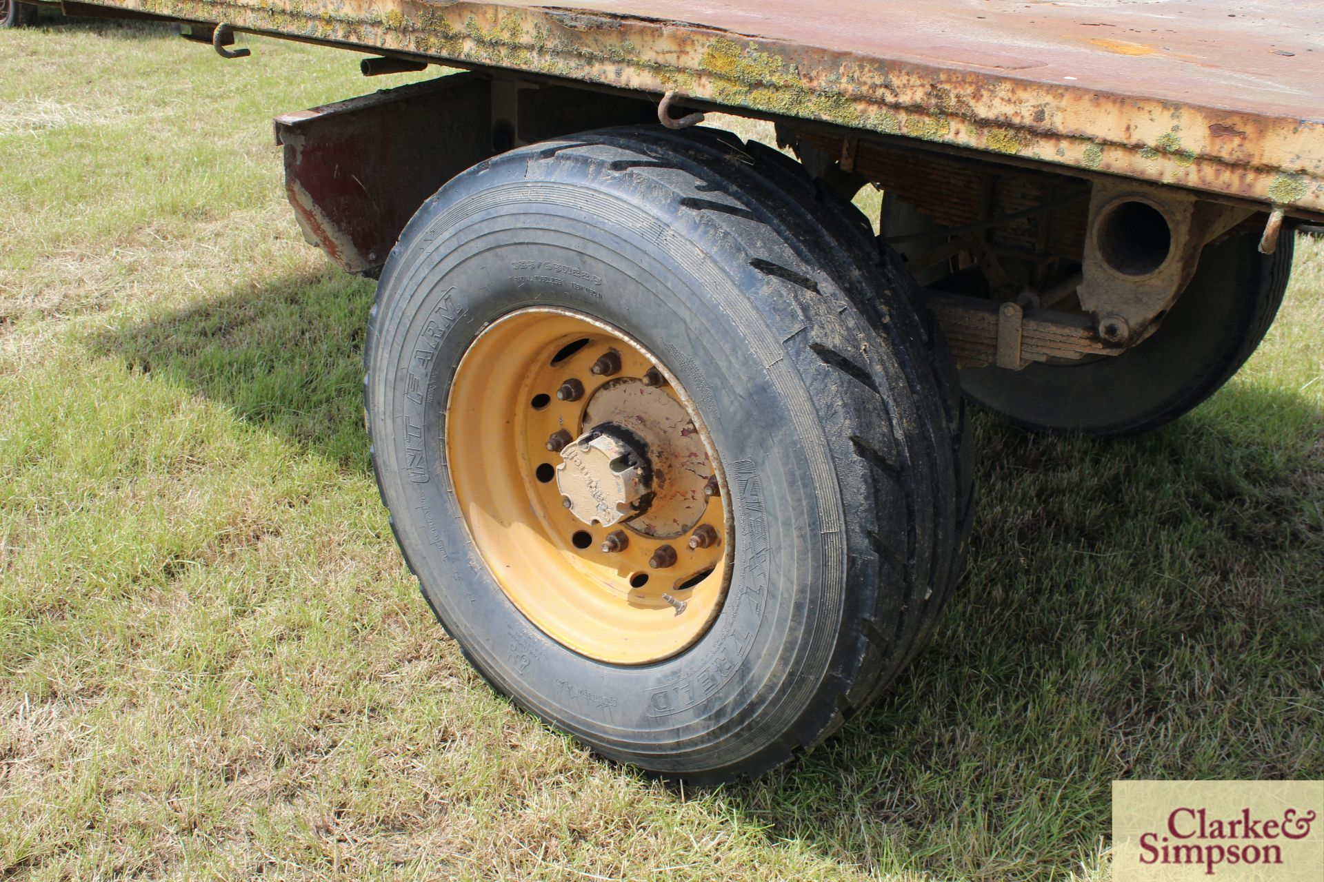 26ft four wheel turntable trailer (ex-Scammel). With super single wheels and tyres and steel bed. M - Image 14 of 18
