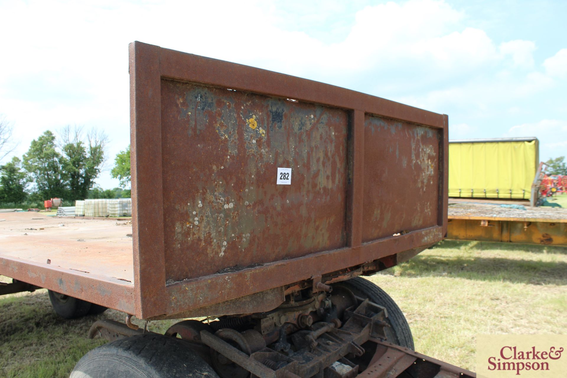 23ft four wheel turntable trailer (ex-Scammel). With twin rear wheels rear draw bar and steel bed. - Image 9 of 19