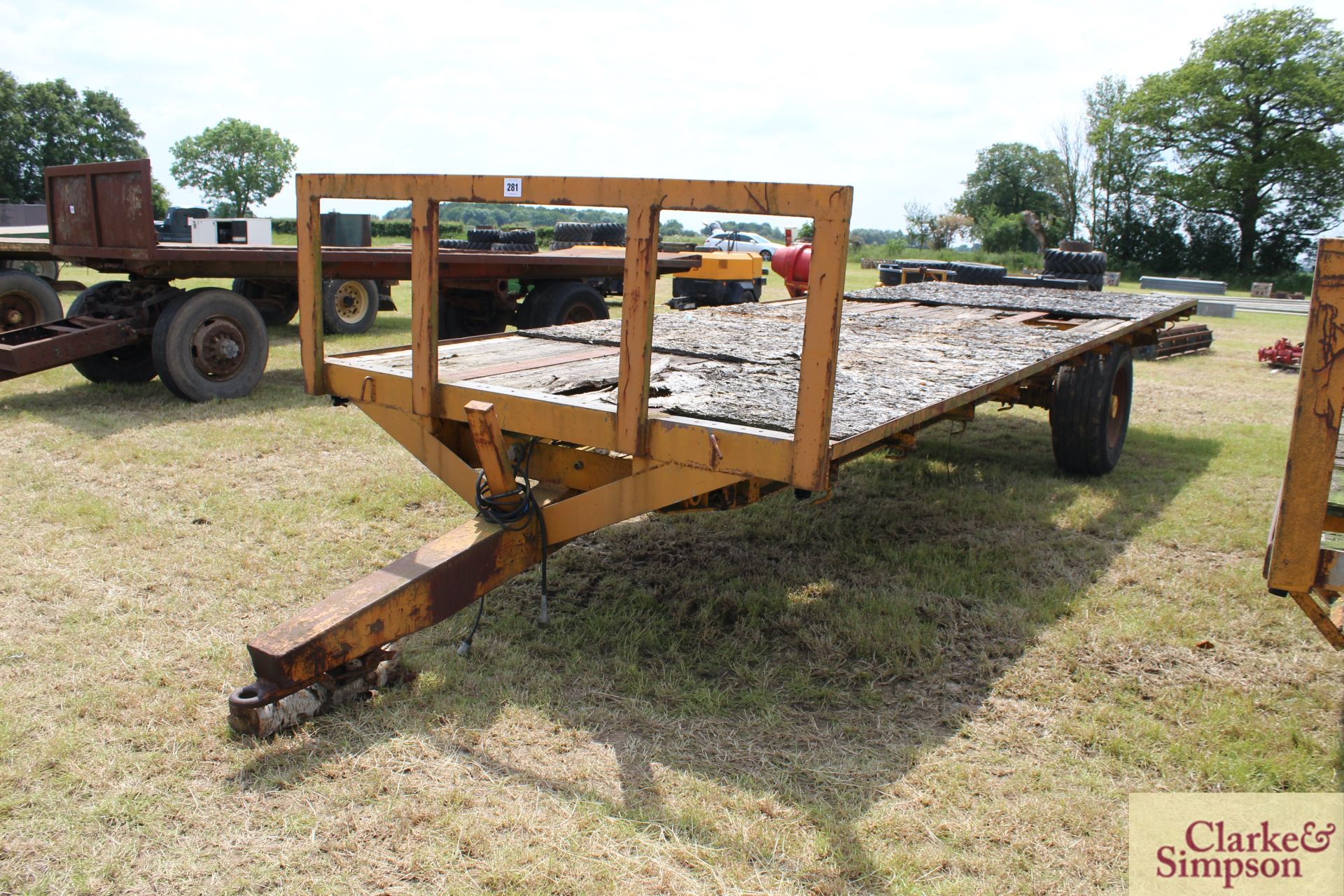 Farm made c.24ft single axle flat bed trailer. With super single wheels and tyres. LH - Image 2 of 14