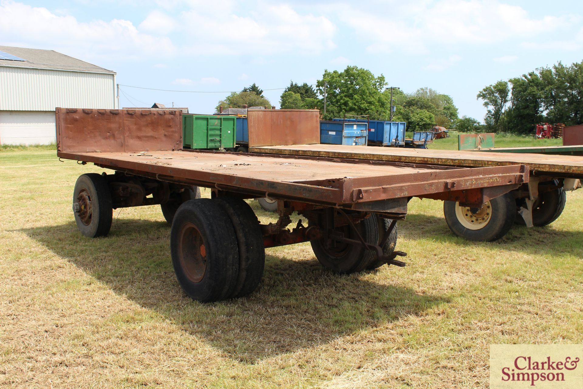 23ft four wheel turntable trailer (ex-Scammel). With twin rear wheels rear draw bar and steel bed. - Image 3 of 19