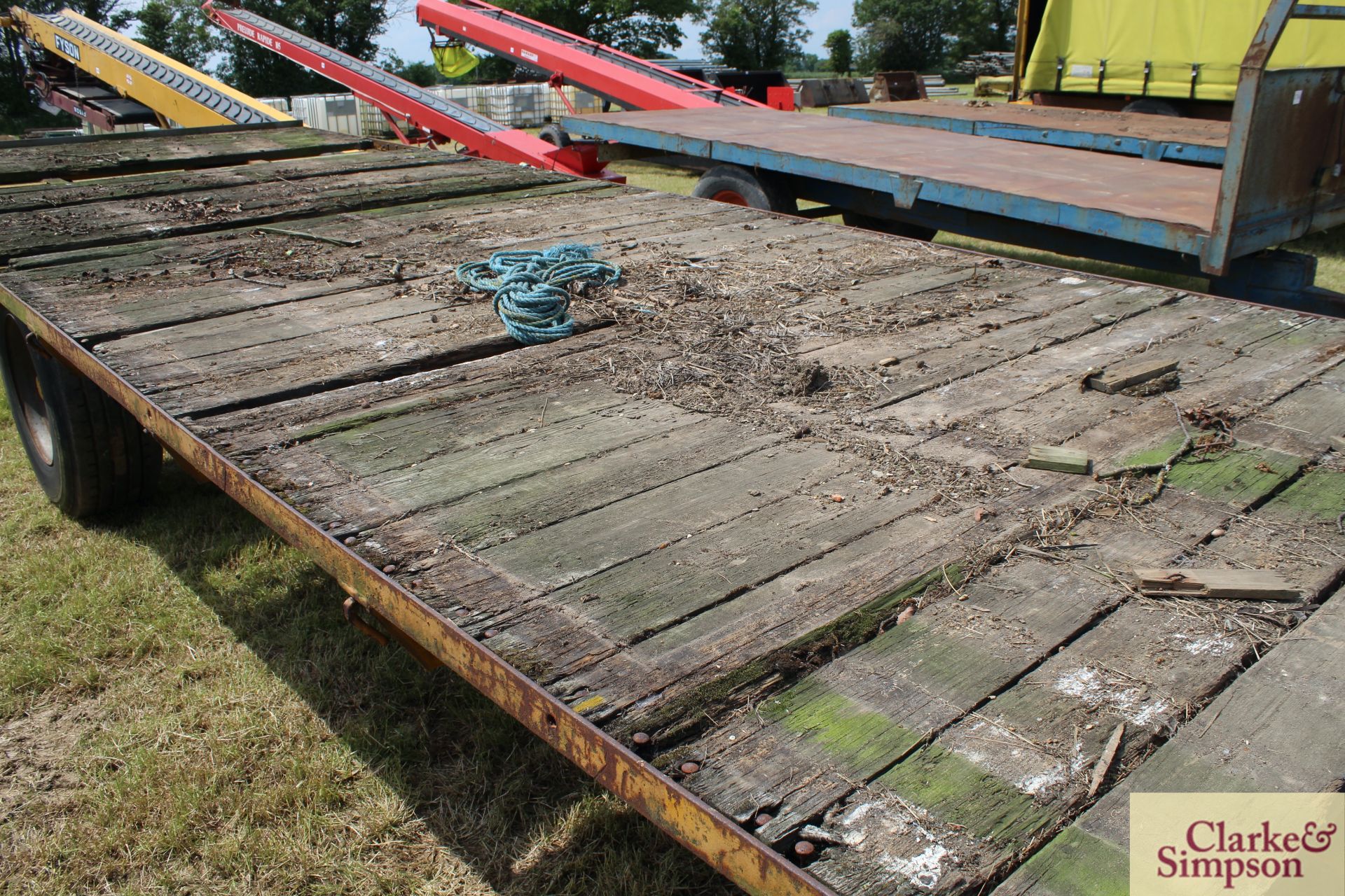 Farm made c.24ft single axle flat bed trailer. With super single wheels and tyres. LH - Image 8 of 14