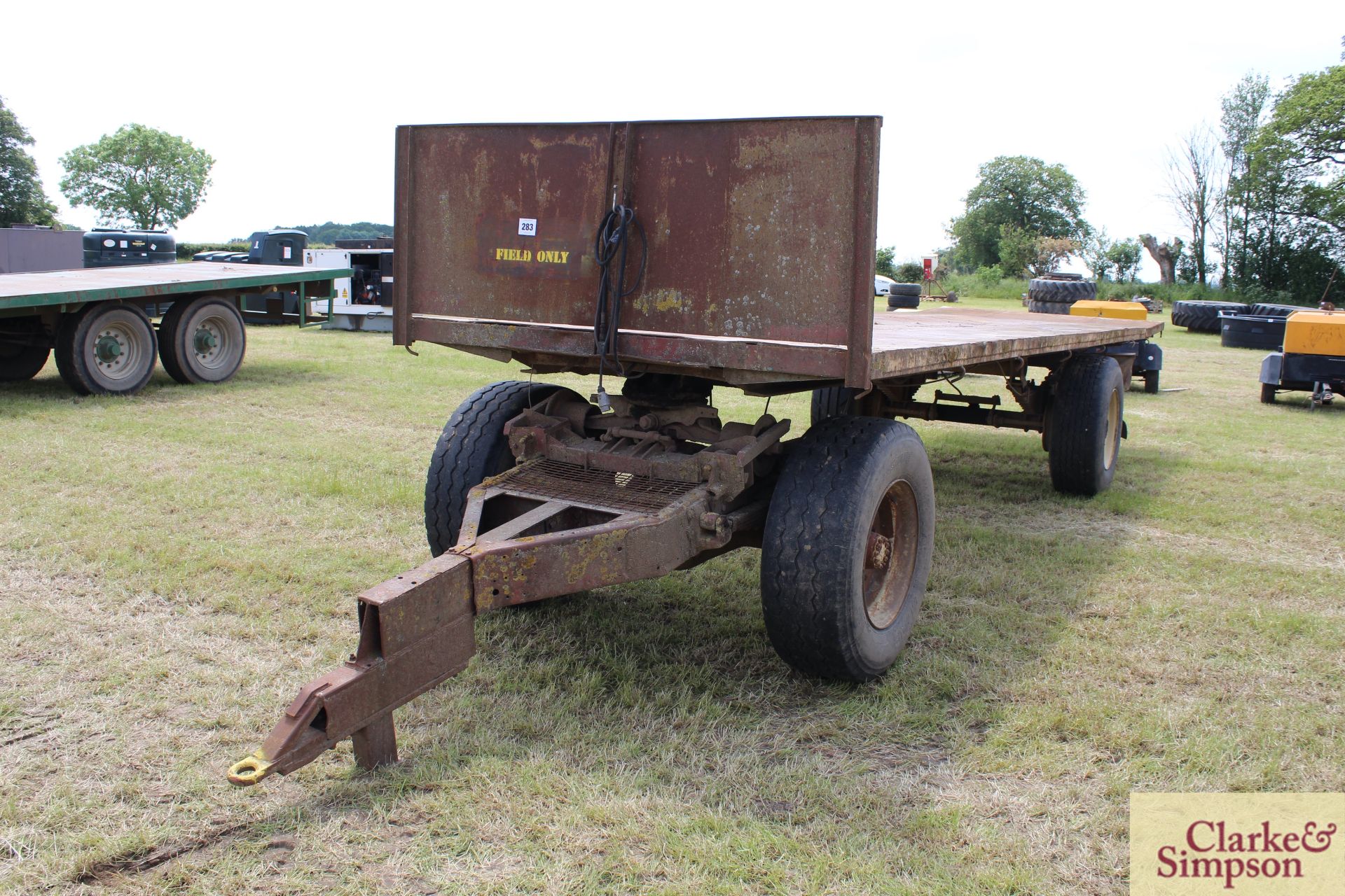 26ft four wheel turntable trailer (ex-Scammel). With super single wheels and tyres and steel bed. M - Image 2 of 18