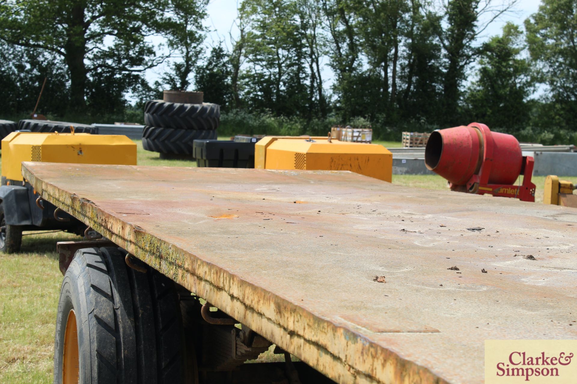 26ft four wheel turntable trailer (ex-Scammel). With super single wheels and tyres and steel bed. M - Image 12 of 18