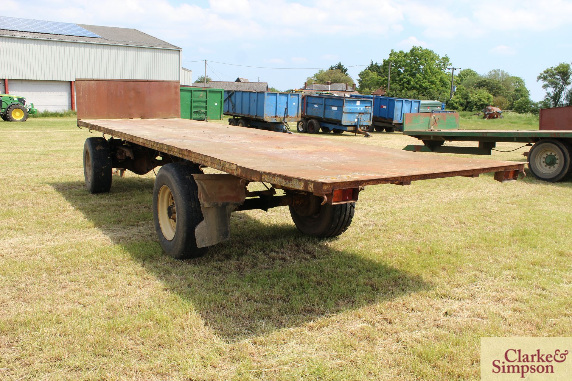26ft four wheel turntable trailer (ex-Scammel). With super single wheels and tyres and steel bed. M - Image 3 of 18