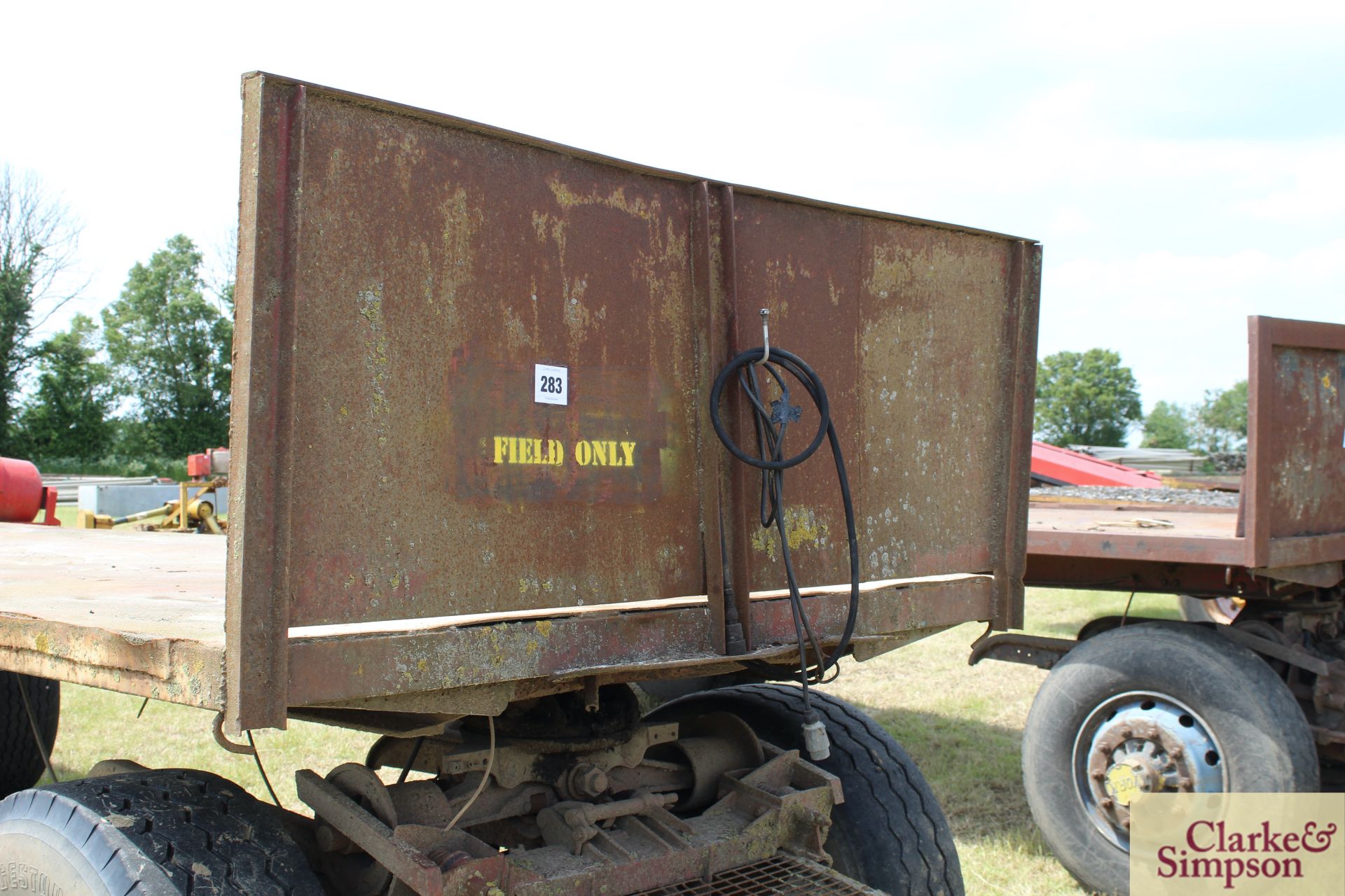 26ft four wheel turntable trailer (ex-Scammel). With super single wheels and tyres and steel bed. M - Image 8 of 18