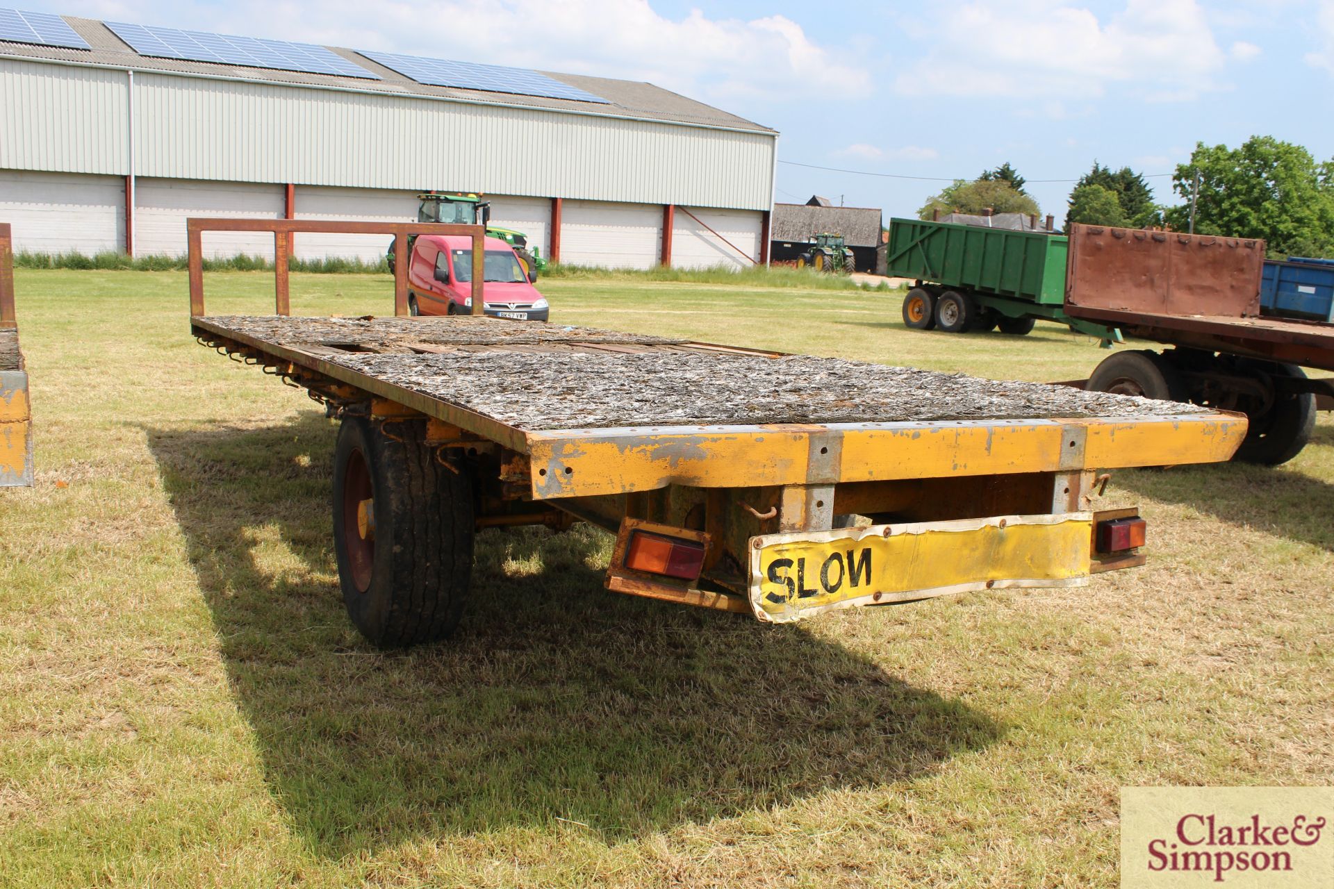 Farm made c.24ft single axle flat bed trailer. With super single wheels and tyres. LH - Image 3 of 14