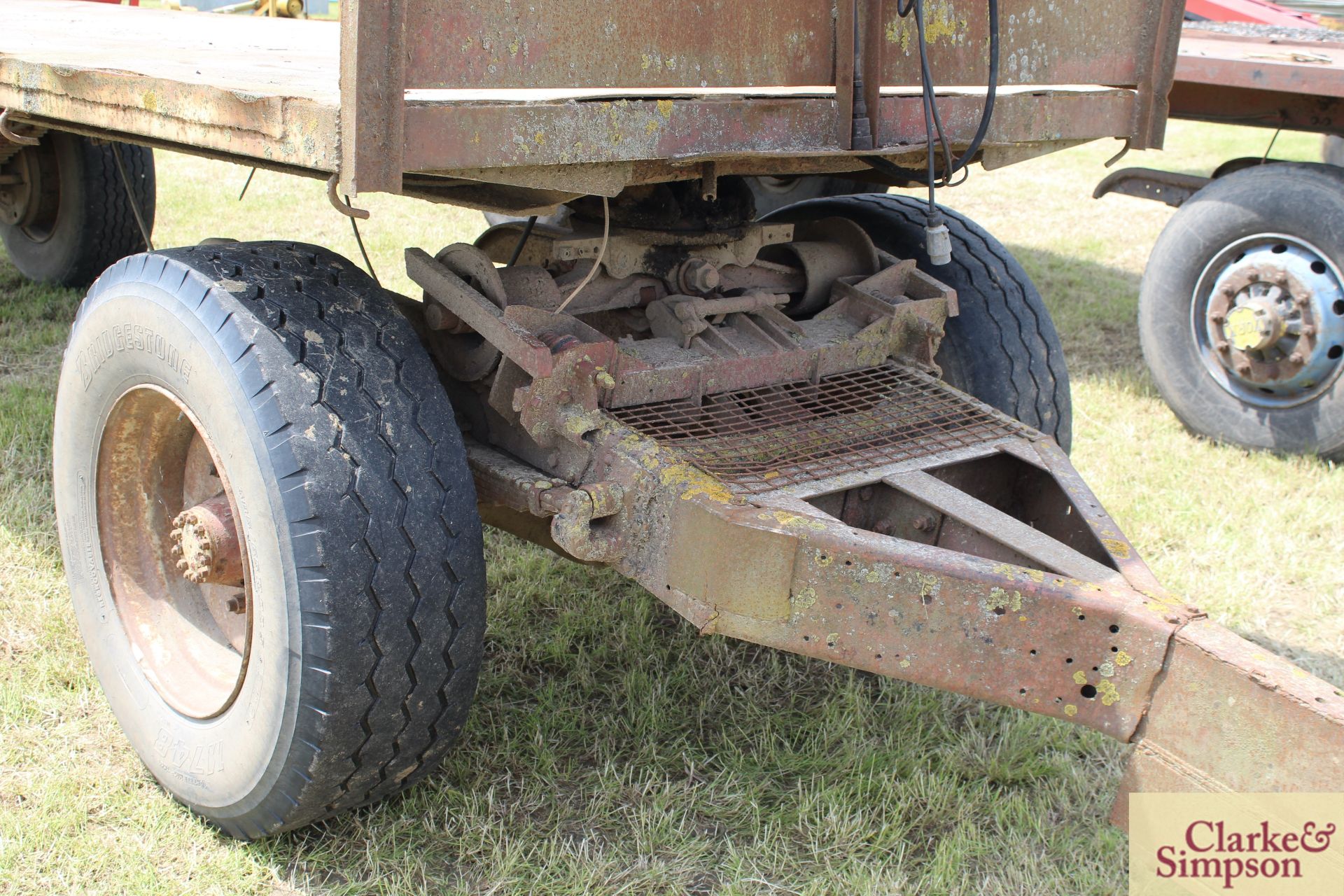 26ft four wheel turntable trailer (ex-Scammel). With super single wheels and tyres and steel bed. M - Image 7 of 18