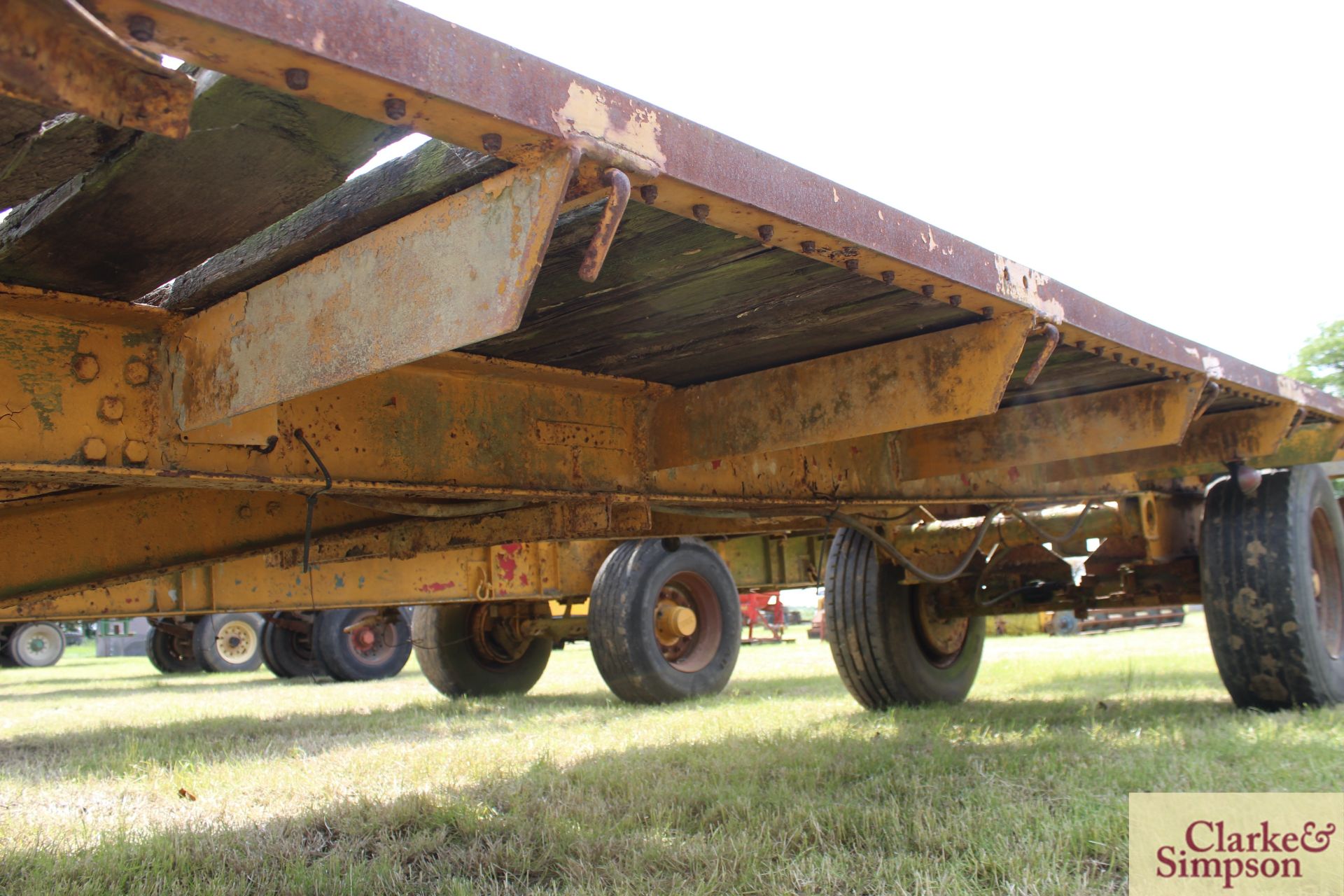 Farm made c.24ft single axle flat bed trailer. With super single wheels and tyres. LH - Image 13 of 14
