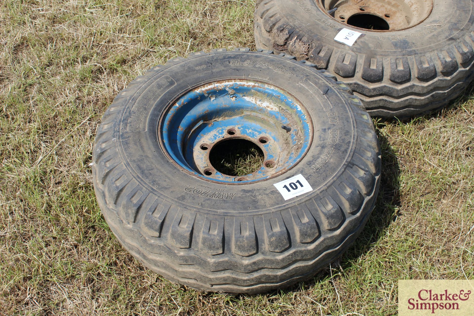 11.5/80-15.3 six stud trailer wheel and tyre. LH - Image 2 of 4